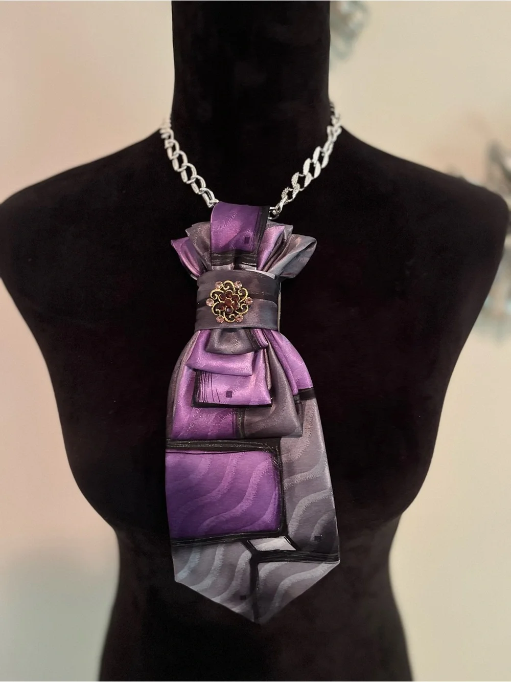 Purple Statement Tie-Neck Pendant Necklace - Women Jewelry